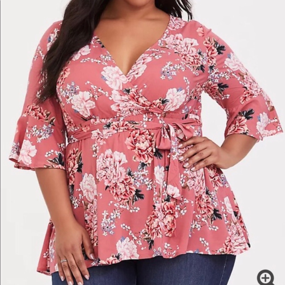 Torrid Pink Floral Wrap Top with Tie
